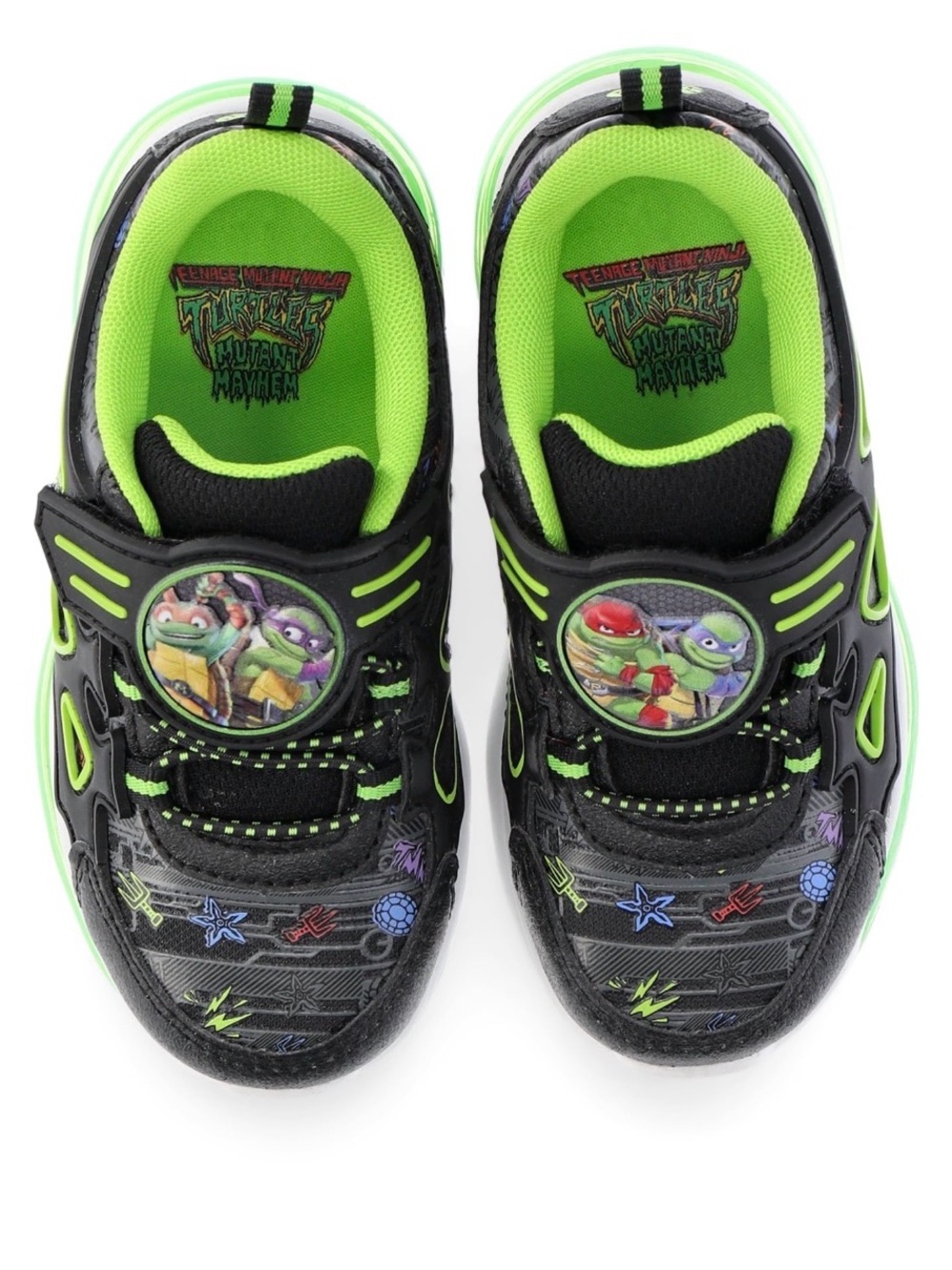 Kids' Neon Green & Black TMNT Light-Up Sneakers